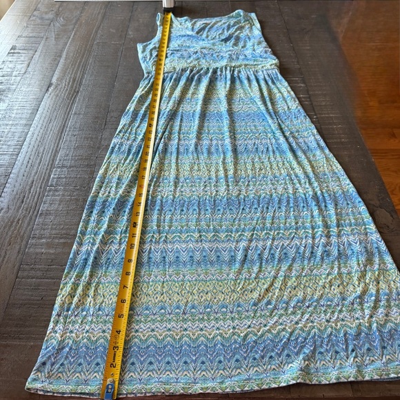 J. Jill Sleeveless Aegean Ikat Green and Blue Print Island Maxi Dress Size Med - Picture 3 of 13